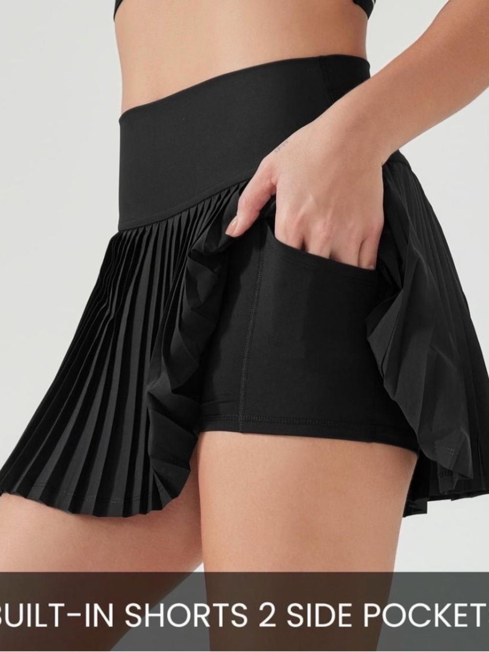 Black Pleated Tennis Skater Skirt with shorts underneath - Picture 2 of 5